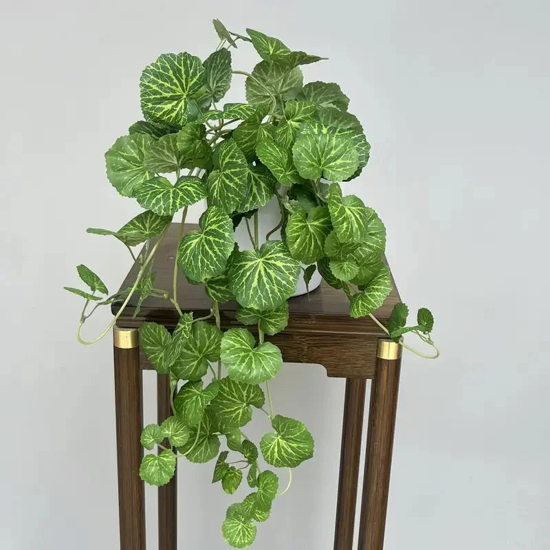 plantes artificielles vigne feuilles ovales vert blanc moderne extérieur accrochées tiges pot noir