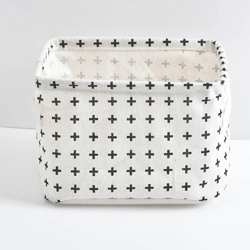 boîtes rangement pliables tissu lin respectueux environnement moderne minimaliste motifs géométriques animaux étiquettes poignées