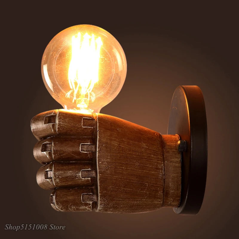 lampe murale vintage industrielle main sculptée marron clair doré filament fixée éclairage cuisine chambre