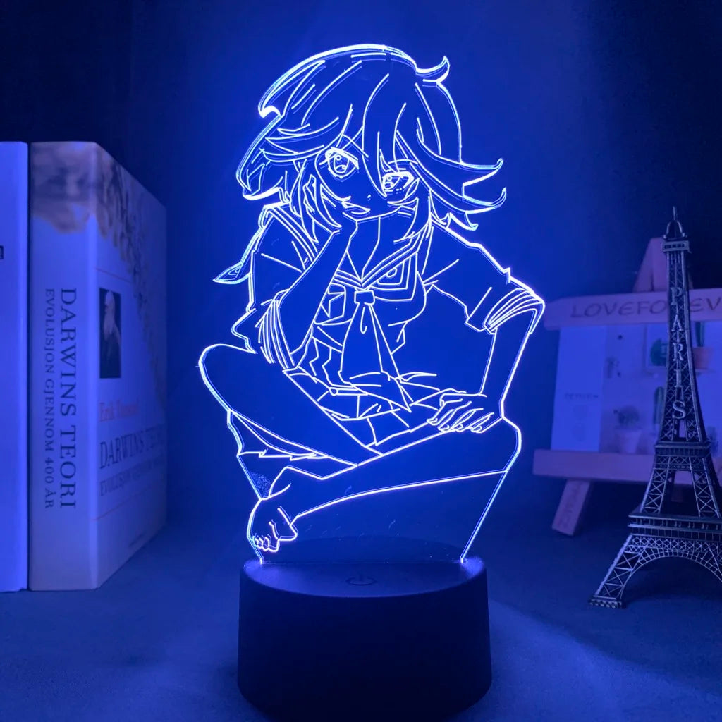lampe led 3d personnage animé bleu blanc rouge base noire moderne contour linéaire
