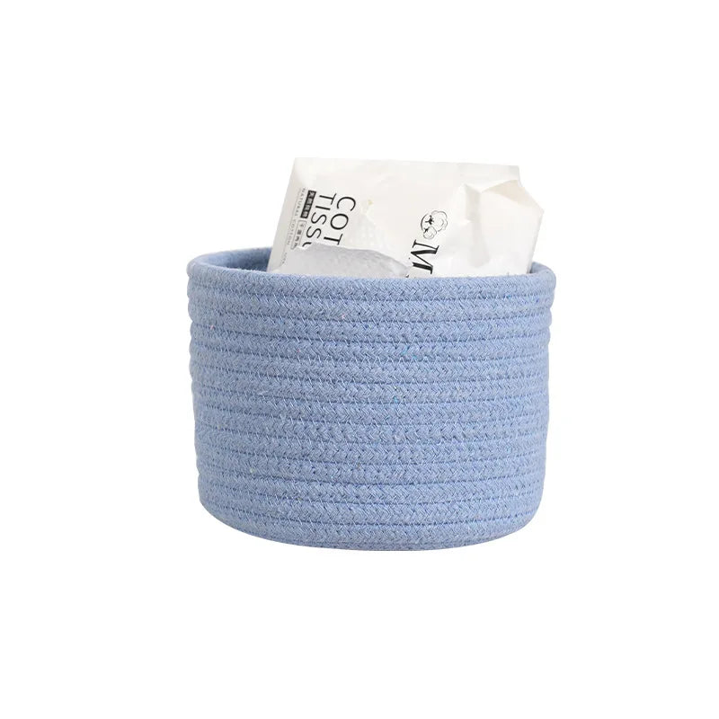 corbeilles tissées coton réutilisables rangement moderne rustique beige rose bleu clair