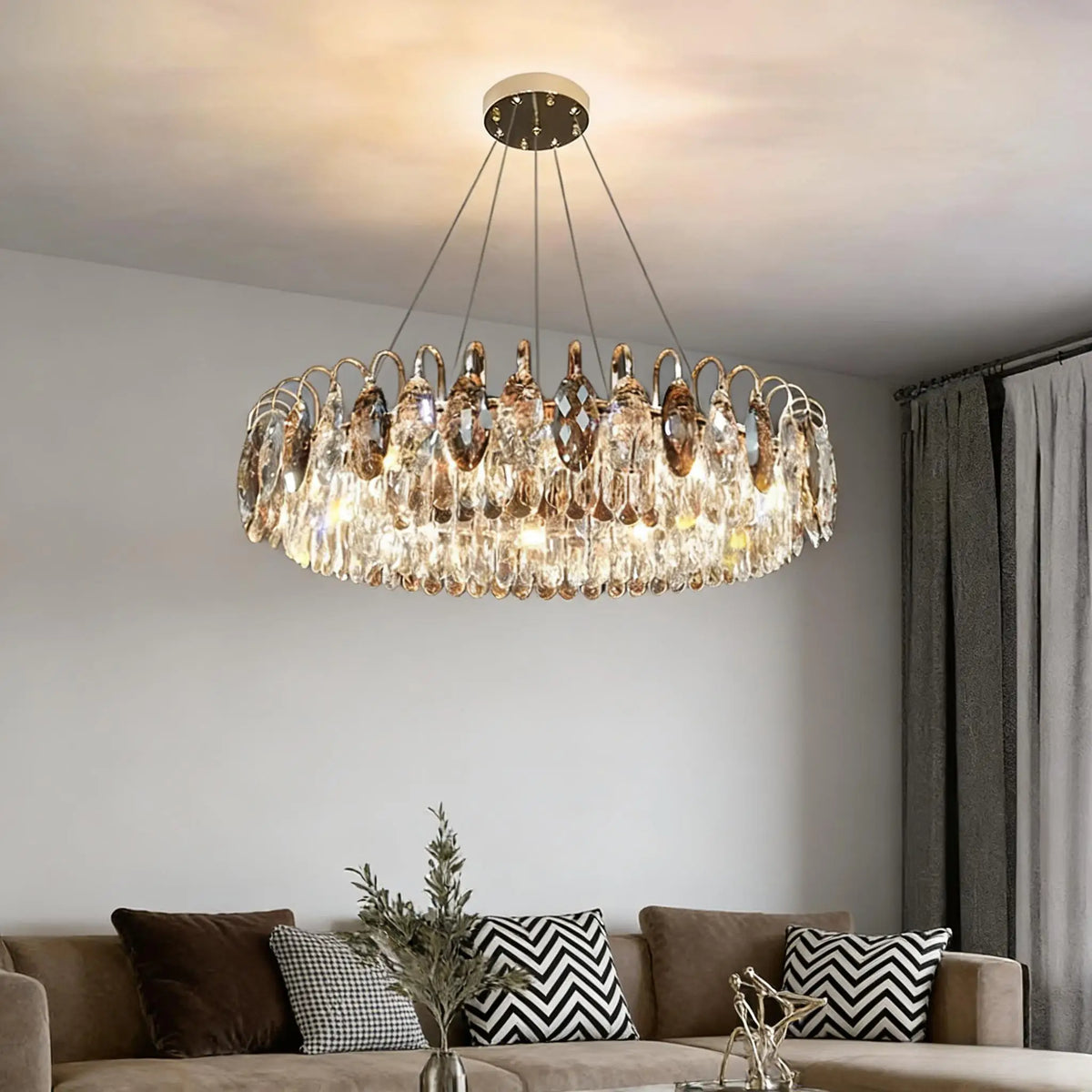 lustre moderne doré cristal transparent élégantes led salon chambre