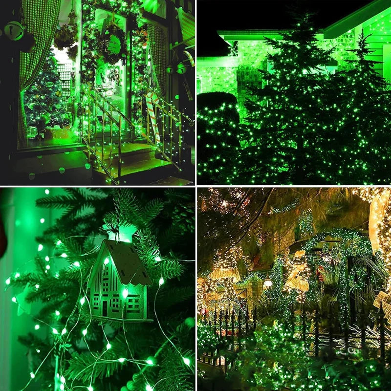guirlande lumineuse solaire extérieure vert clips fixation jardin décoration fête