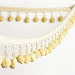 ruban décoratif boho chic or gris blanc rose bleu pompons franges ourlets coudre