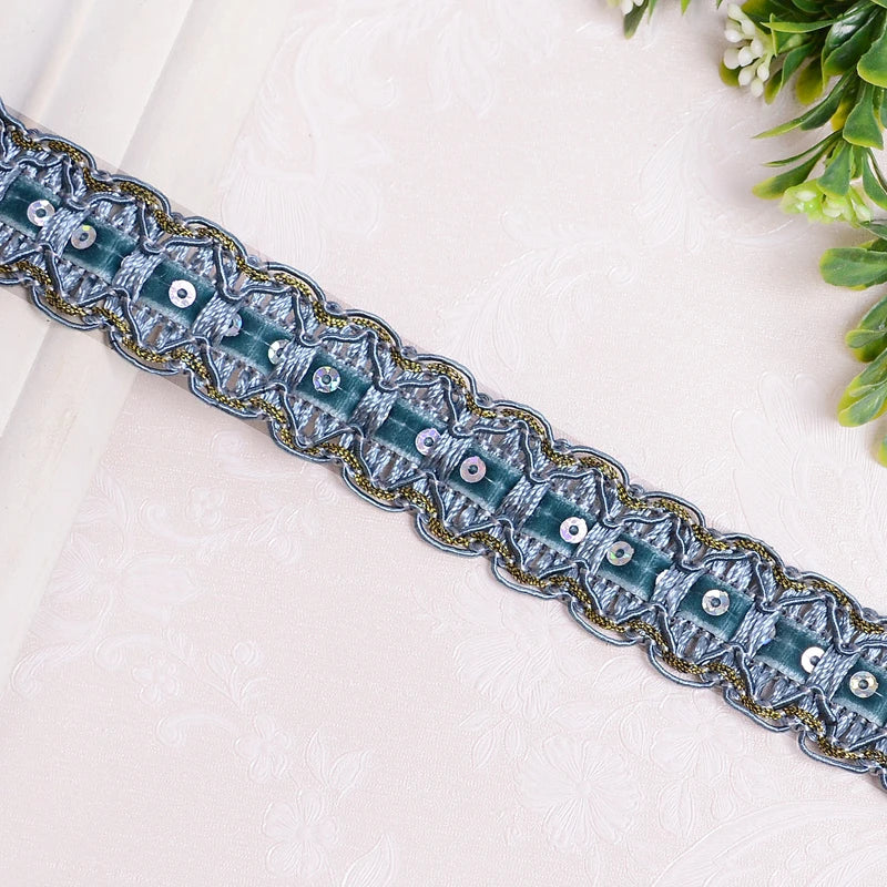 ruban décoratif dentelle élégant sequins dorés or rose violet bleu marron 2mètres polyester