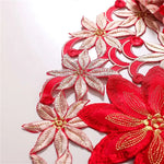 chemin table brodé noël fleurs poinsettia rouge blanc festif voile table runner decoration festive