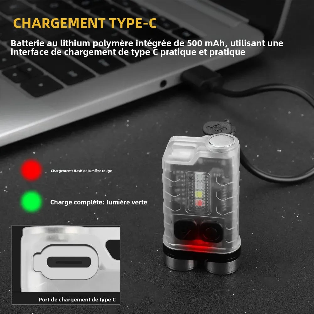 lampe poche rechargeable led porte cle usb type aimant étanche 900 lumens verte