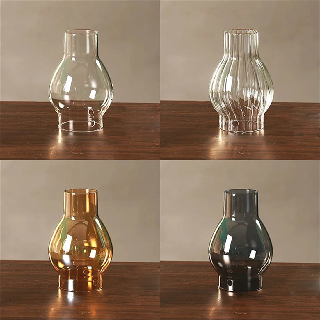 lampe poser moderne transparent base bois brun doré ridées minimalistes