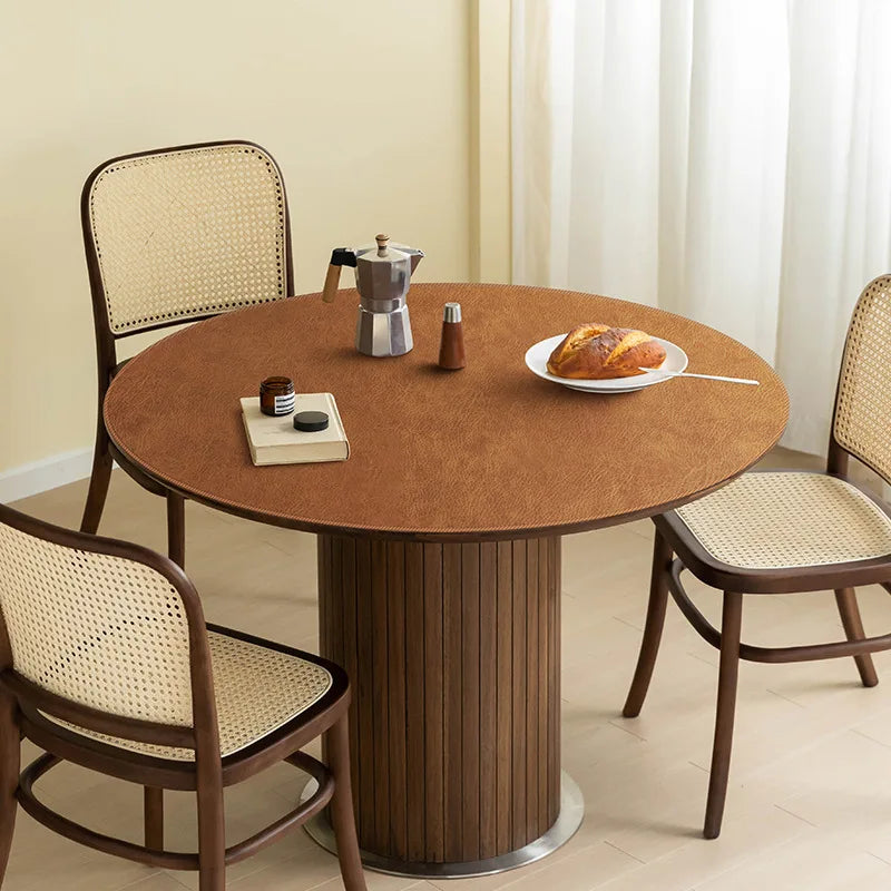 tapis sol rond imitation cuir marron clair moderne imperméable cuisine salon