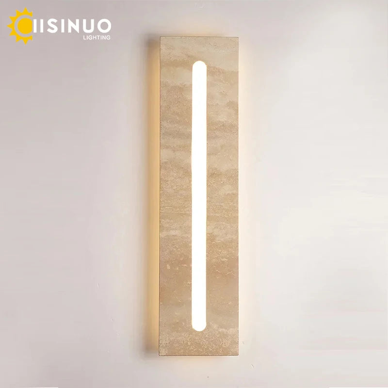 lampe murale moderne pierre naturelle texture marbrée hydrofuge ip65 85265v led 60cm 80cm beigeclair