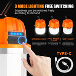 lampe camping rechargeable usb orange blanc moderne interrupteur crochet métallique led