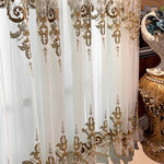 rideau blanc brodé floral dorés classique translucide chambre moderne