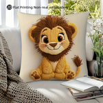 housse coussin carré lion mignon dessin animé cartoon polyester beige décoration maison chambre salon