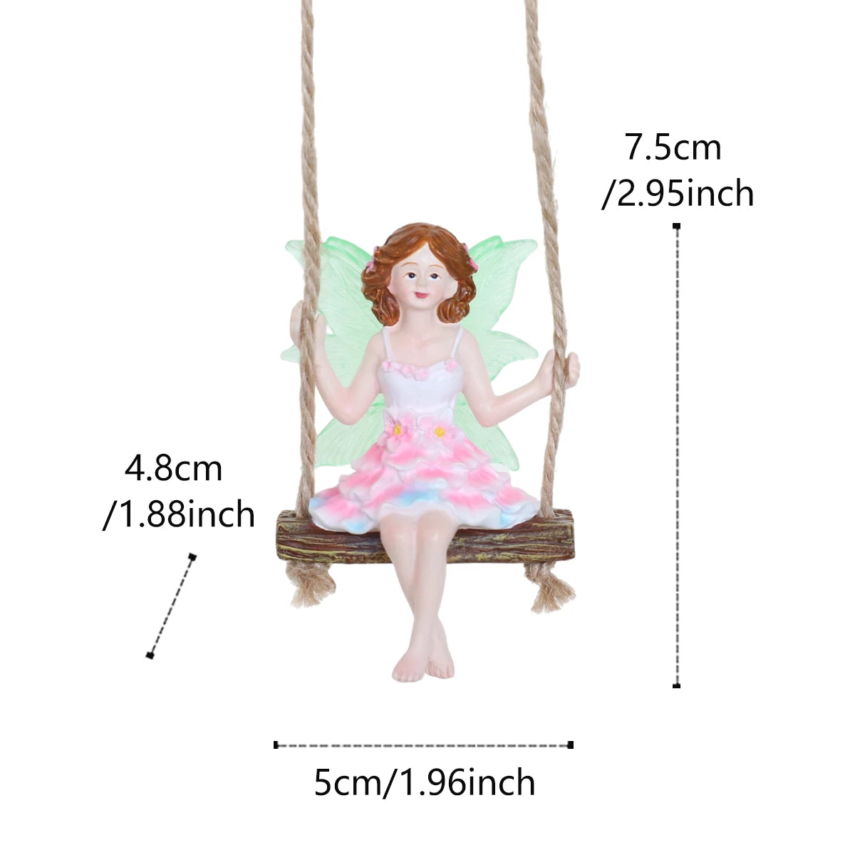 figurine fée rose ailes translucides balançoire bois miniature fantaisieextérieur jardincadeau fantaisiste volants ondulés
