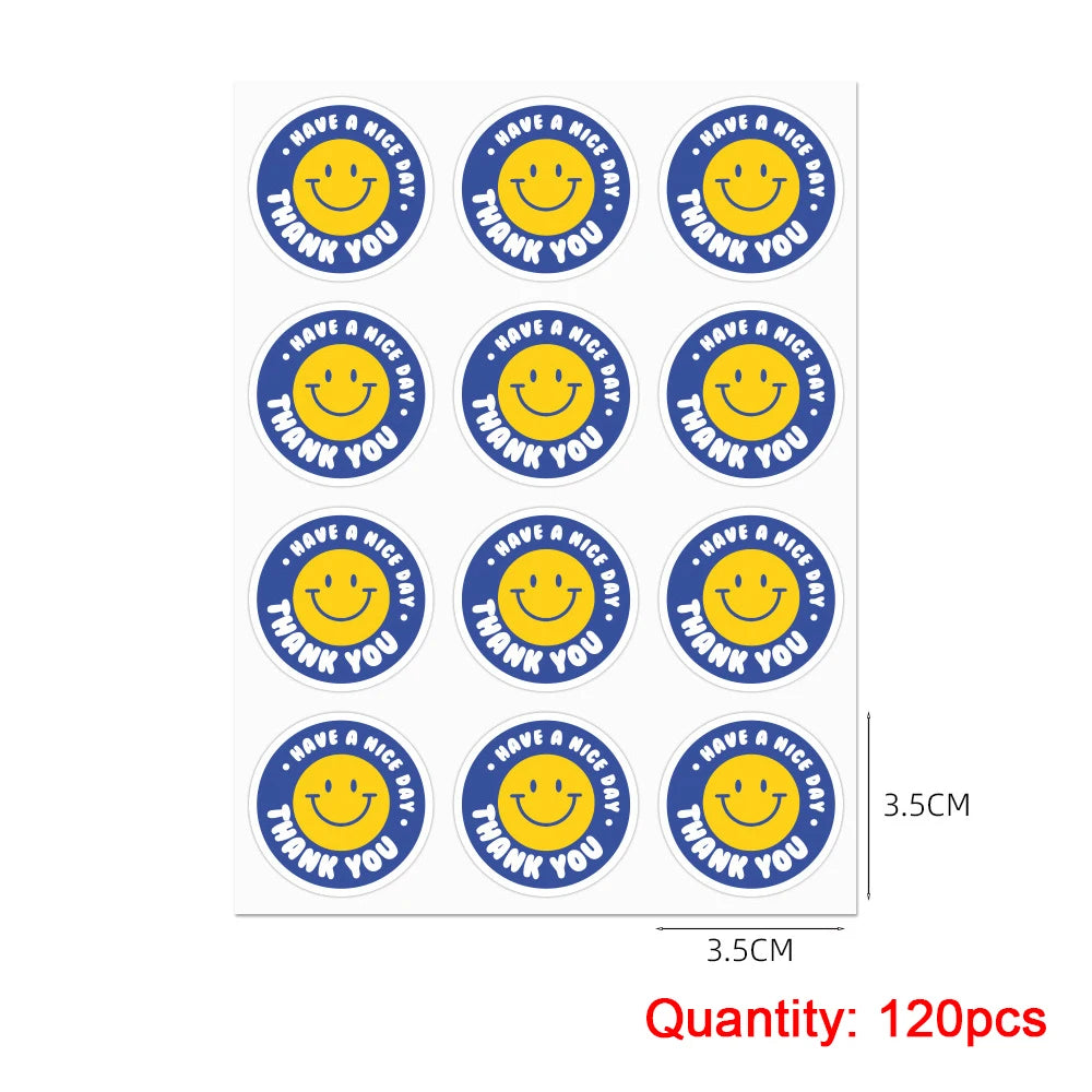 autocollants rond fleurs souriantes enveloppes fêtes anniversaires transparents simples enfants stickers craft bleus blancs