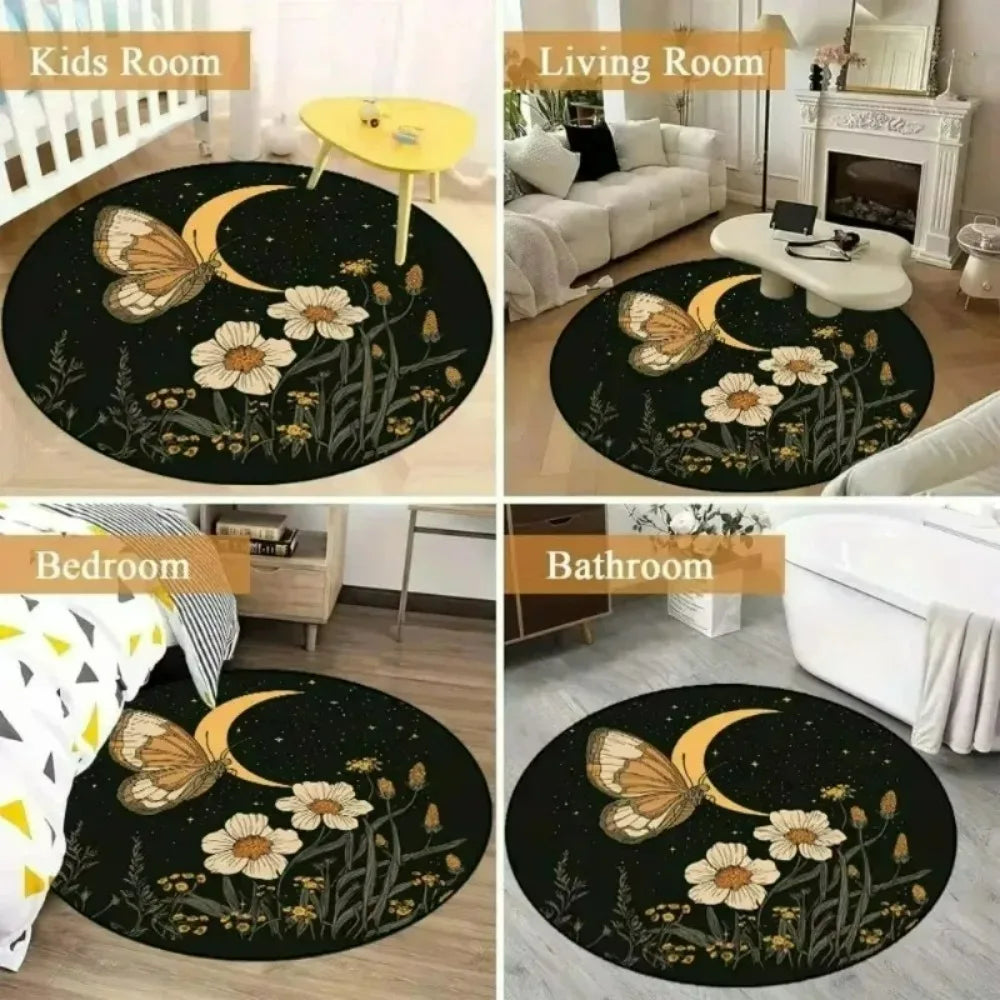tapis rond moderne fleurs colorées rose clair blanc salon chambre coucher extérieur lavable machine