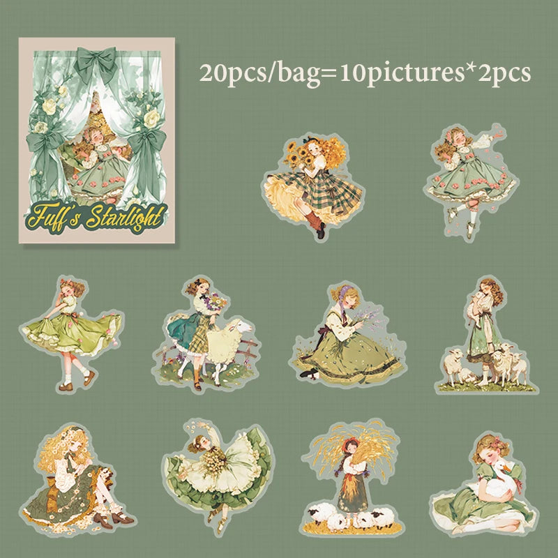 autocollants vintage multicolores personnages illustrations scènes cuisine campagne jardin opaques bricolage scrapbooking