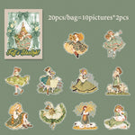 autocollants vintage multicolores personnages illustrations scènes cuisine campagne jardin opaques bricolage scrapbooking