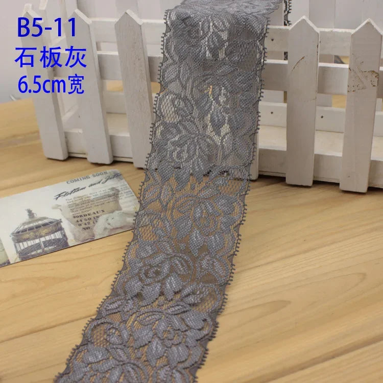 ruban dentelle élastique fleurs noir blanc bleu marine rouge classique 65mm large