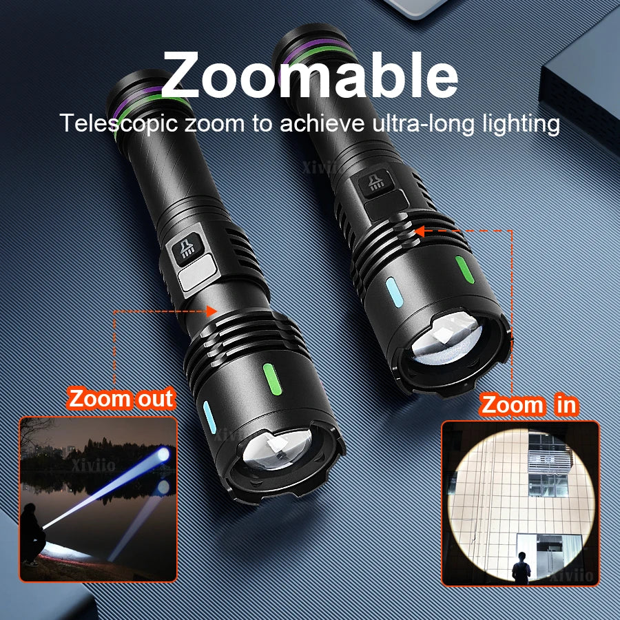 lampe torche noire laser rechargeable intense résistante autodéfense banque alimentation