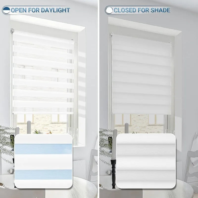 store enroulement double blanc rayures horizontales moderne clips light filtering no drill required