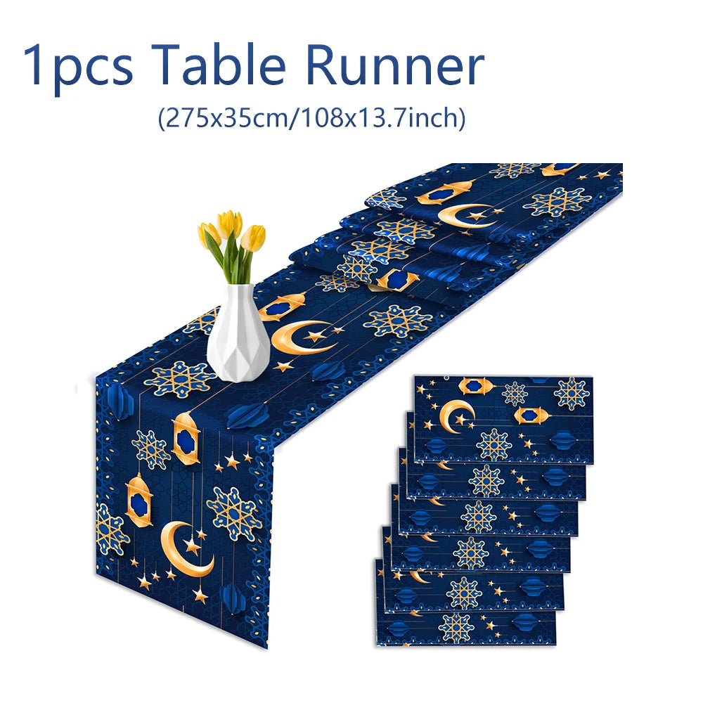 nappes chemins table motifs islamiques ramadan decoratives festives or bleu marine violet emeraude rouge