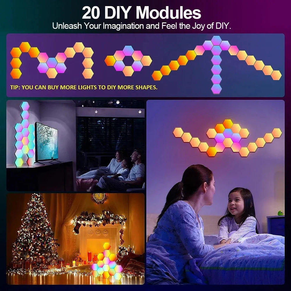 lampe murale hexagonale multicolore moderne télécommande ajustable ensembles variés portables