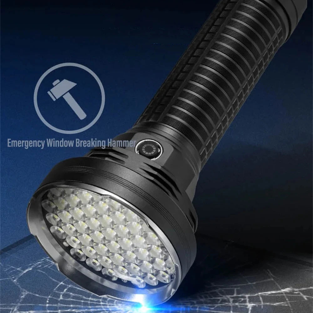 lampe torche rechargeable led noire robuste camping outdoor 55led 50w