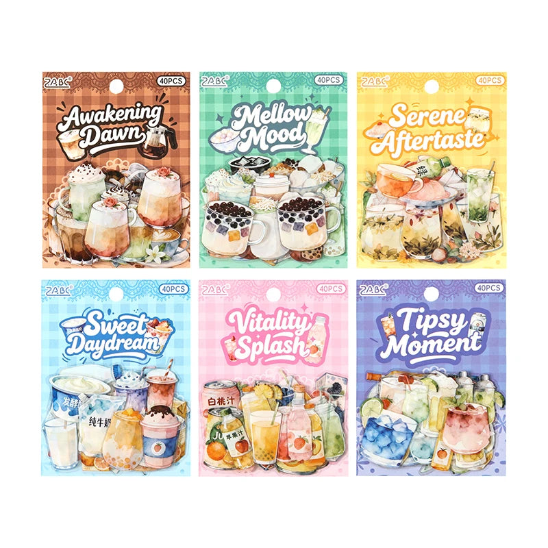 autocollants boissons aquarelle fruits bouteilles verres opaques illustratifs scrapbooking artisanat collage journaling