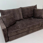 canapé lit marron velours moderne coussins oreillers bois éponge compression minimaliste scandinave