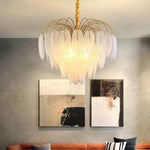 lampe suspendue moderne feuilles doré blanc translucide éclairage intérieur élégant semi encastrée