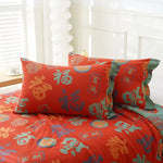 taies d'oreiller coton fleur vintage bleu orange gris décoration lit non toxique écologique