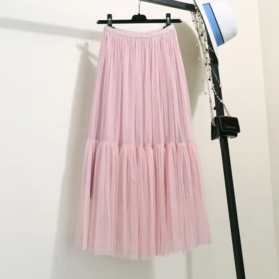 jupe midi plissée tulle transparente féminine élégante décontractée multiple niveaux printemps été