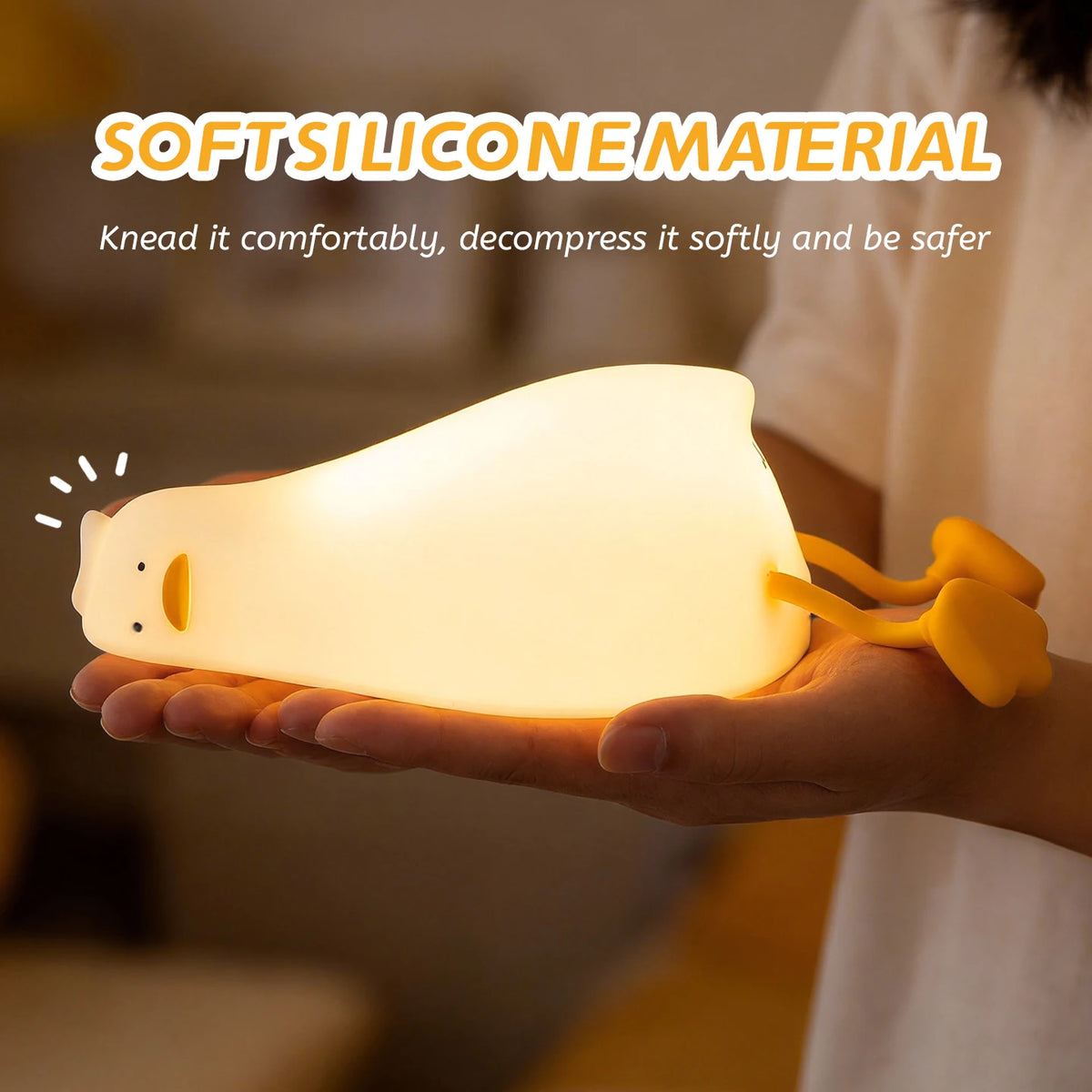 veilleuse canard blanc jaune yeux noirs moderne rechargeable gradation tactile lumière chaude lumière colorée