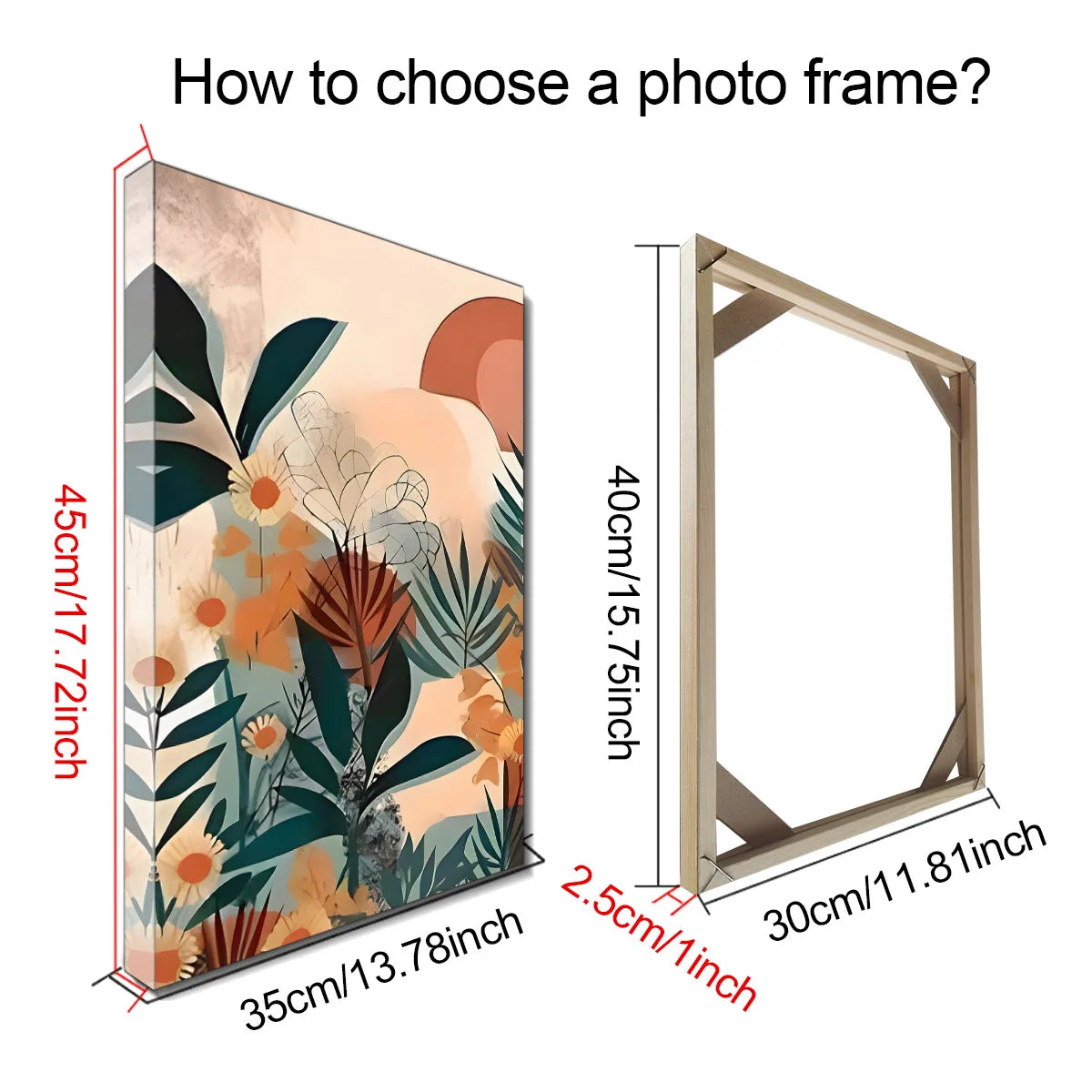 cadre photo bois moderne toile abstraite multicolore fixations 45cm 35cm 40cm