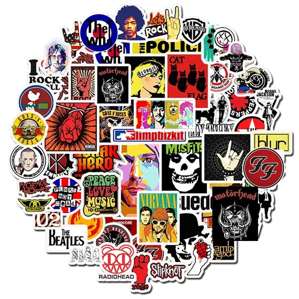 sticker rock punk musicien adhésif étanche divers artistes groupe brillant multicolore