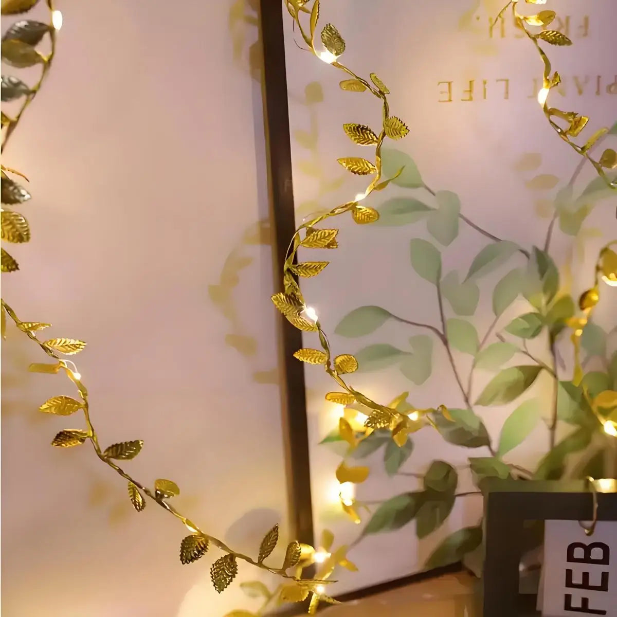 guirlandes lumineuses feuilles dorées 5V LED 20 ampoures décoration moderne intérieur table mariage