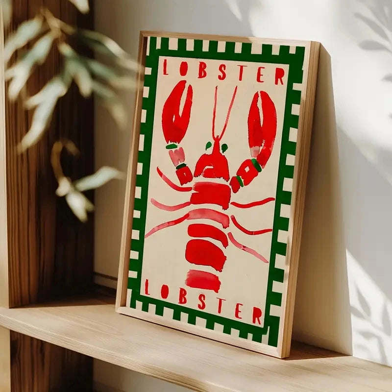 affiche illustration homard rouge géométrique cadre métal salon chambre