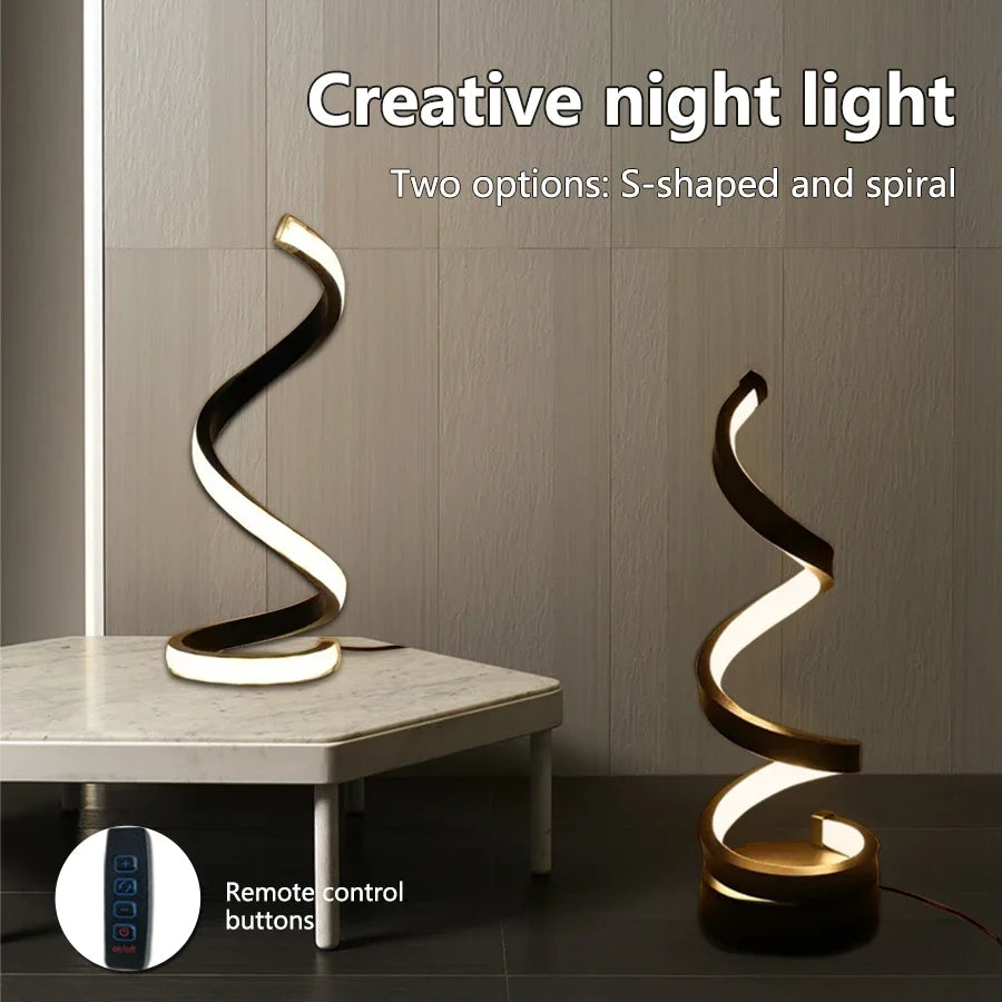 lampe table spirale noir blanc moderne led usb dimmable base plate aluminium