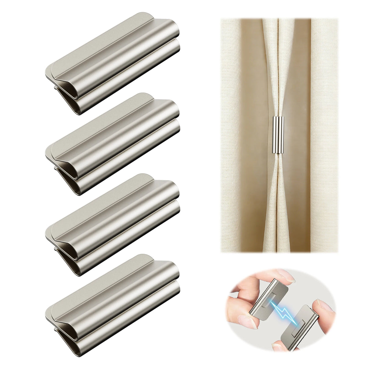 clips rideau magnétiques argentés modernes salon chambre sans perçage paires paires métal inoxydable