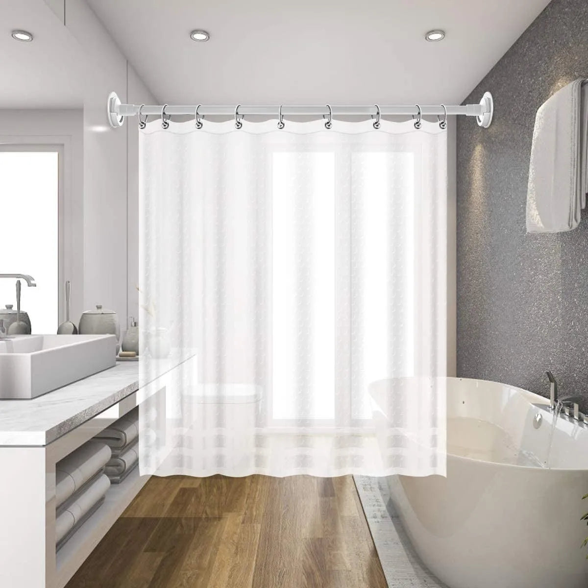 rideau douche transparent moderne fixe adhésif blanc respectueux environnement stickers vis tiges