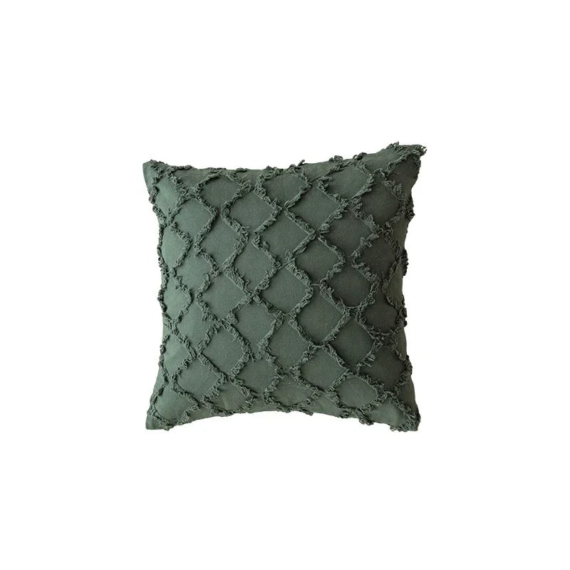 coussin boho chic brodé franges rayures marron vert blanc amovible lavable moderne maison voiture