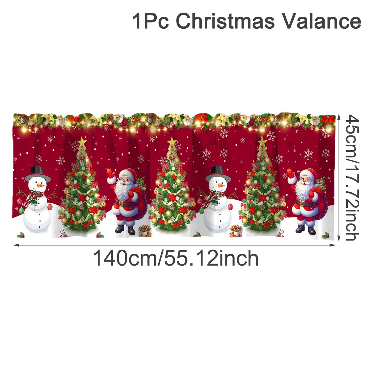 rideau noël rouge blanc santa clause arbre neige flocons guirlandes lumineuses anneaux métalliques polyester