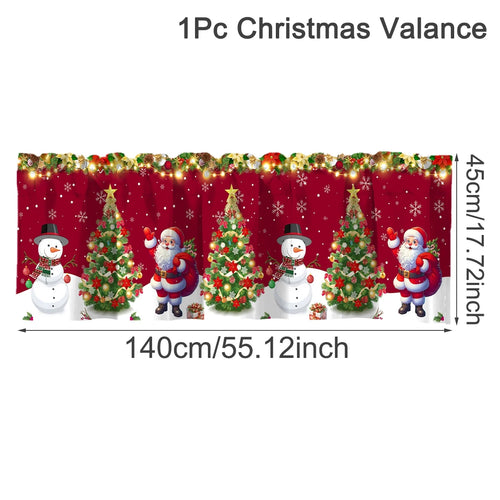 rideau noël rouge blanc santa clause arbre neige flocons guirlandes lumineuses anneaux métalliques polyester