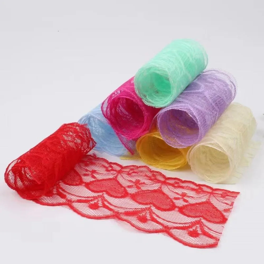 ruban dentelle arc ciel coeurs floraux 9mètres 7.8cm large bleu rouge blanc