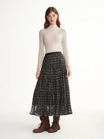 jupe plissée carreaux gris noir femme hiver classique polyestère loose midi