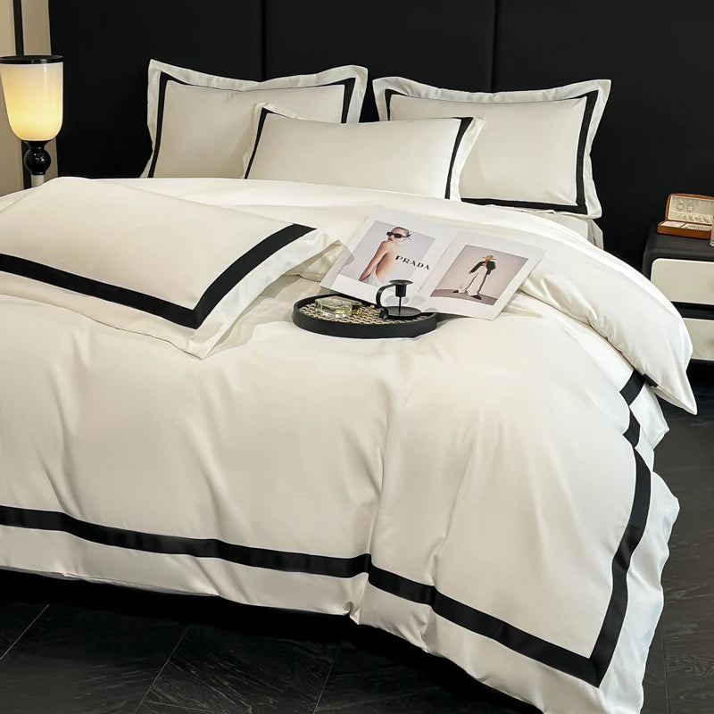 ensemble literie coton polyester rayures horizontales couverture taies oreiller moderne luxueux