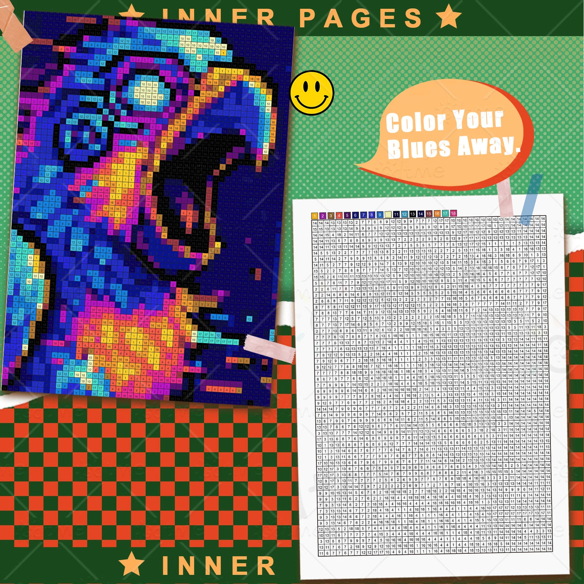 puzzle coloriage numero pixel art moderne multicolore instructions incluses 24 feuilles numérotées