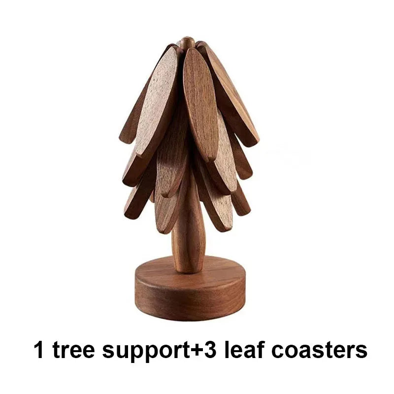 support tasse bois naturel lisse moderne minimaliste tasse théière verre boisson plante artificielle boîte