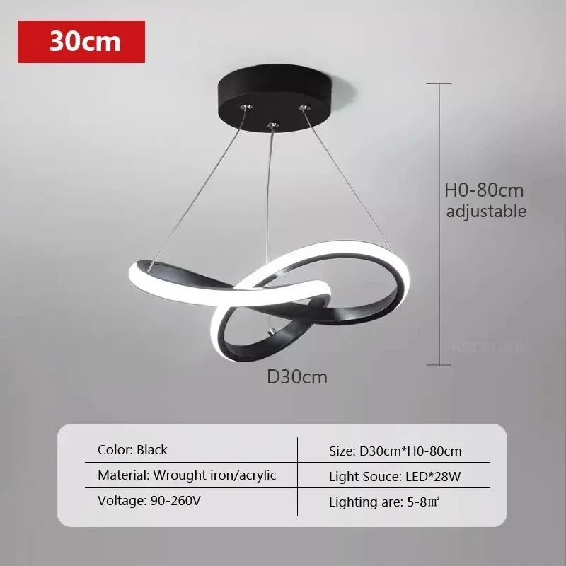 lampe suspendue moderne anneau entrelacés or noir blanc 24cm 30cm